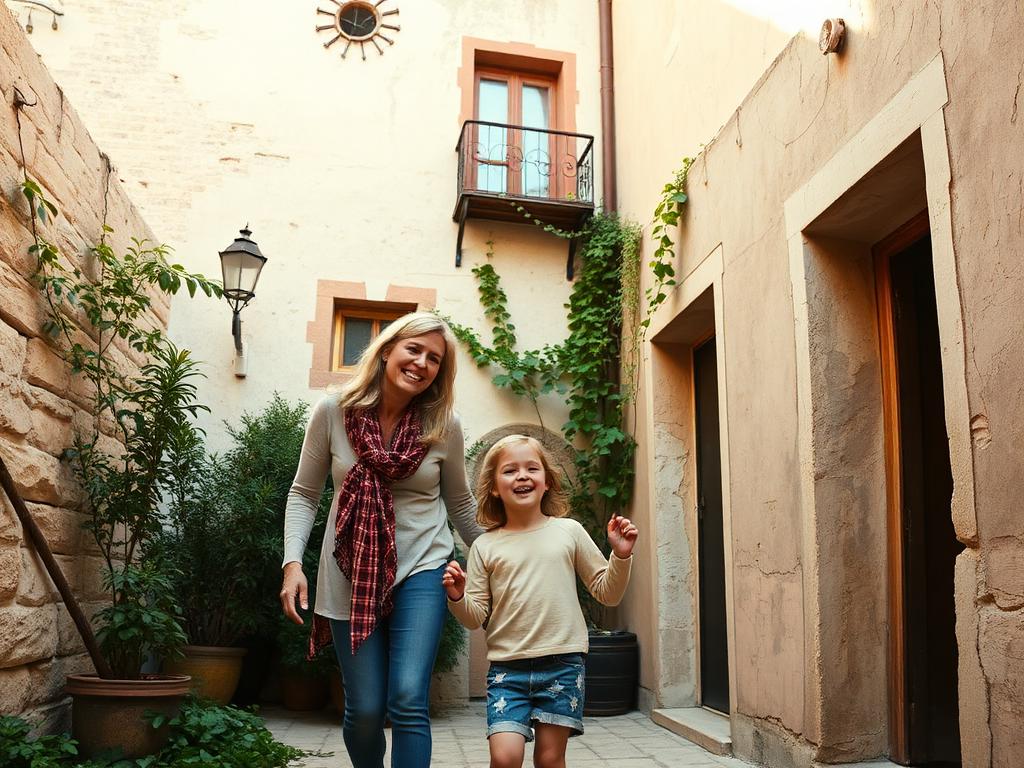 A family discovering a hidden courtyard